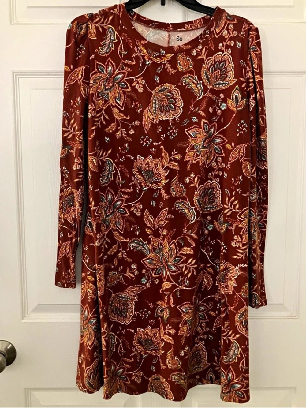 So Floral Long-Sleeve A-Line Dress - Rust Floral